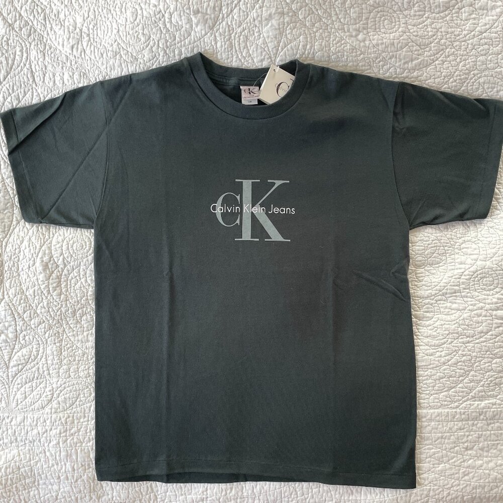 Vintage Calvin Klein CK Jeans T-Shirt Hunter Green NWT Made in USA 90s S/M